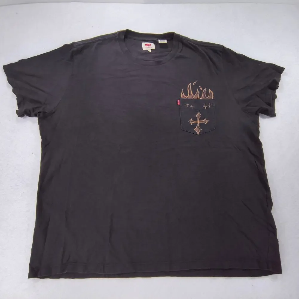 Levis Casual Short Sleeve Crew Neck Graphic T-Shirt Adult Mens Size 2XL Black